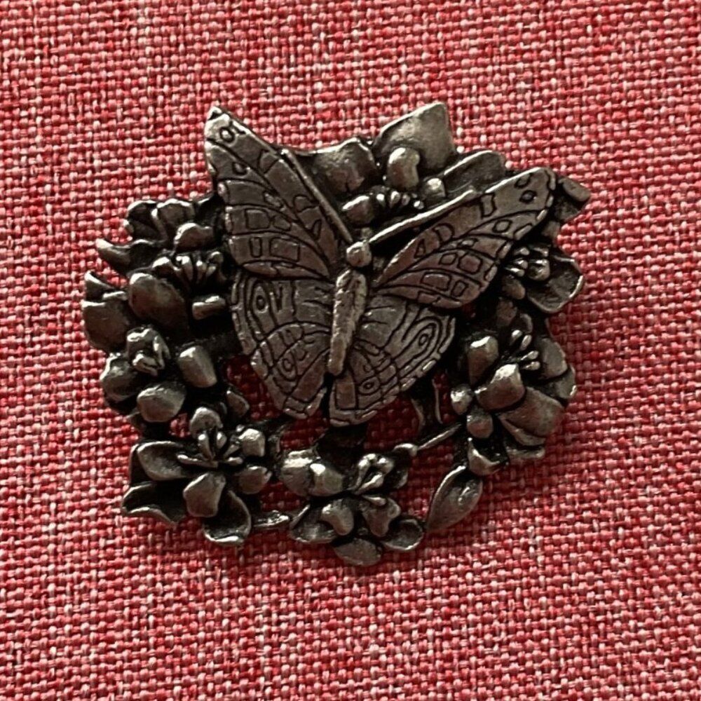 VINTAGE BIRDS & BLOOM 1998 BUTTERFLY  & FLORAL WREATH  PEWTER LIMITED EDITION